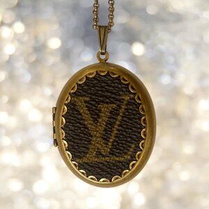 Upcycled Reworked L V Monogram Canvas Locket Necklace Handmade Limited Edition